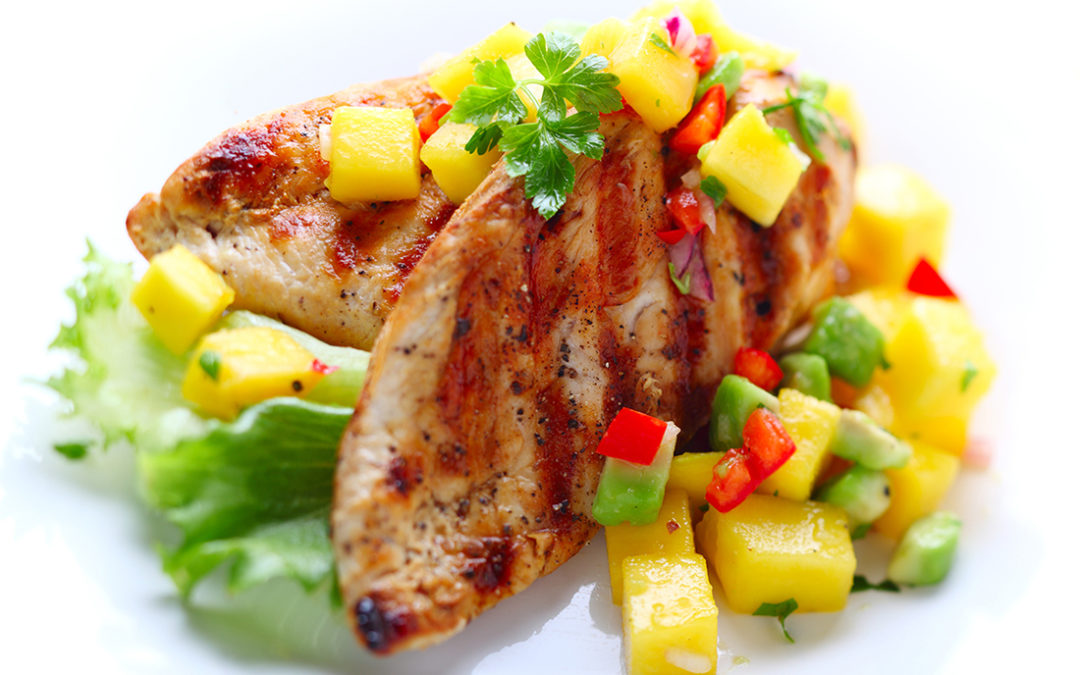 Persian Lime Marinated Chicken with Mango Salsa from Olive Morada
