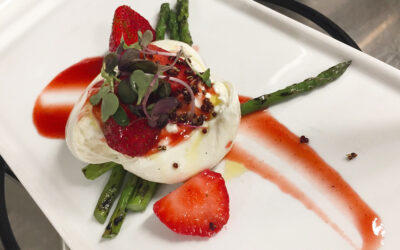Burrata Cheese With Balsamic Strawberry Sauce/ Grilled Asparagus & Toasted Red Quinoa – Latitudes At Sunset Key, Key West