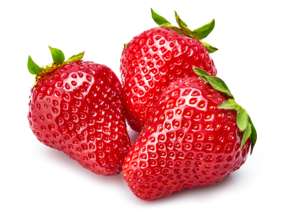 Fresh berry strawberry with green leaf. Fruity still life healthy food. Isolated on white background.